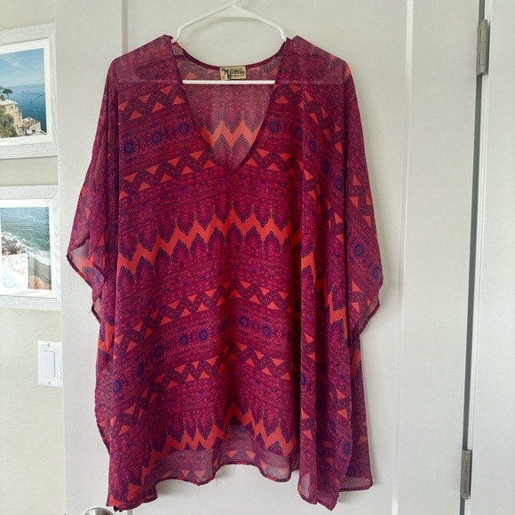 Show Me Your Mumu Pink Aztec Sheer Tunic Top Shawl Size Small - Picture 1 of 5
